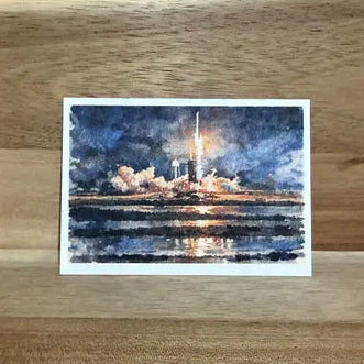 Ocean Spaceship Take Off| ACEO Watercolor Print