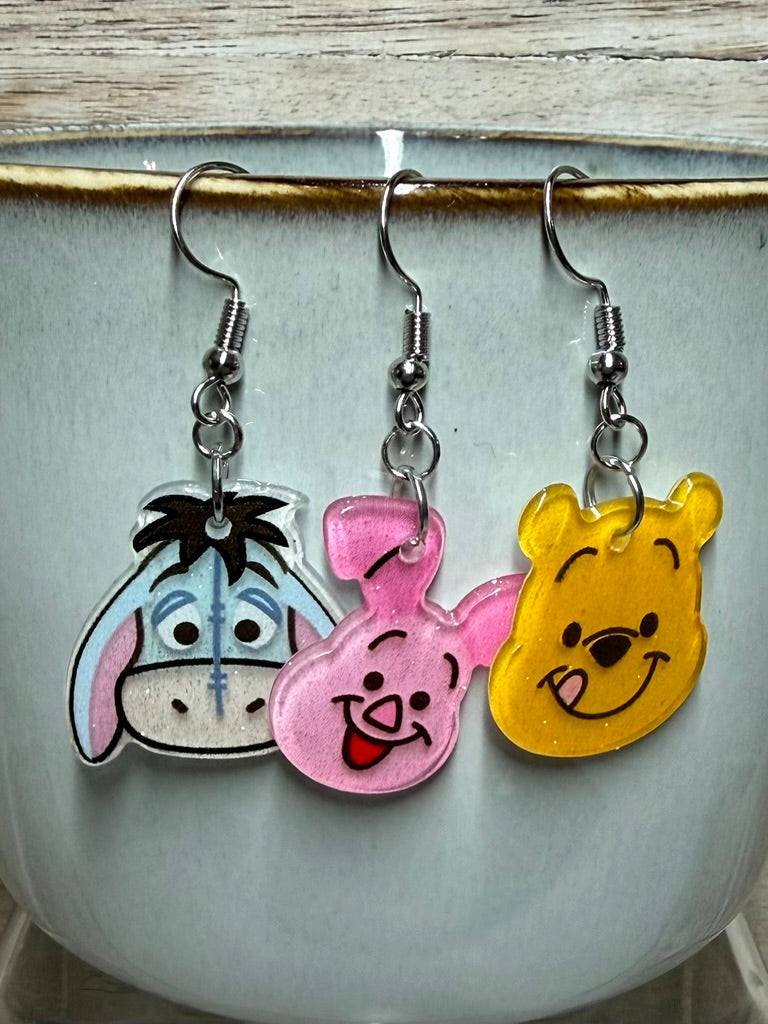 Winnie the Pooh Glitter Earrings |Pooh|Eeyore|Piglet|