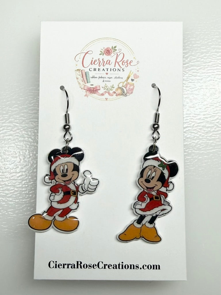 Mickey and Minnie Santa Earrings