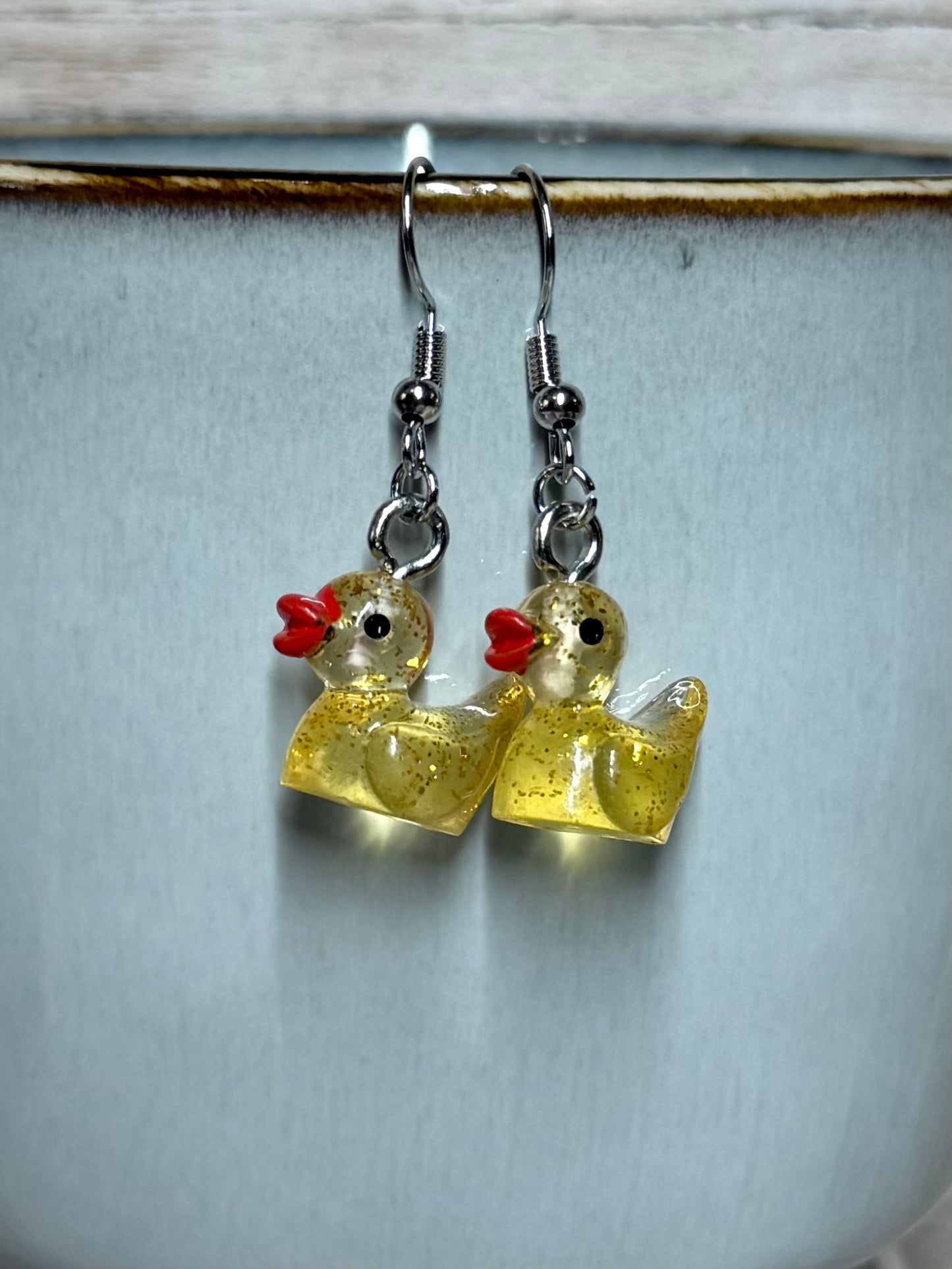Tiny Yellow Glitter Duck Earrings