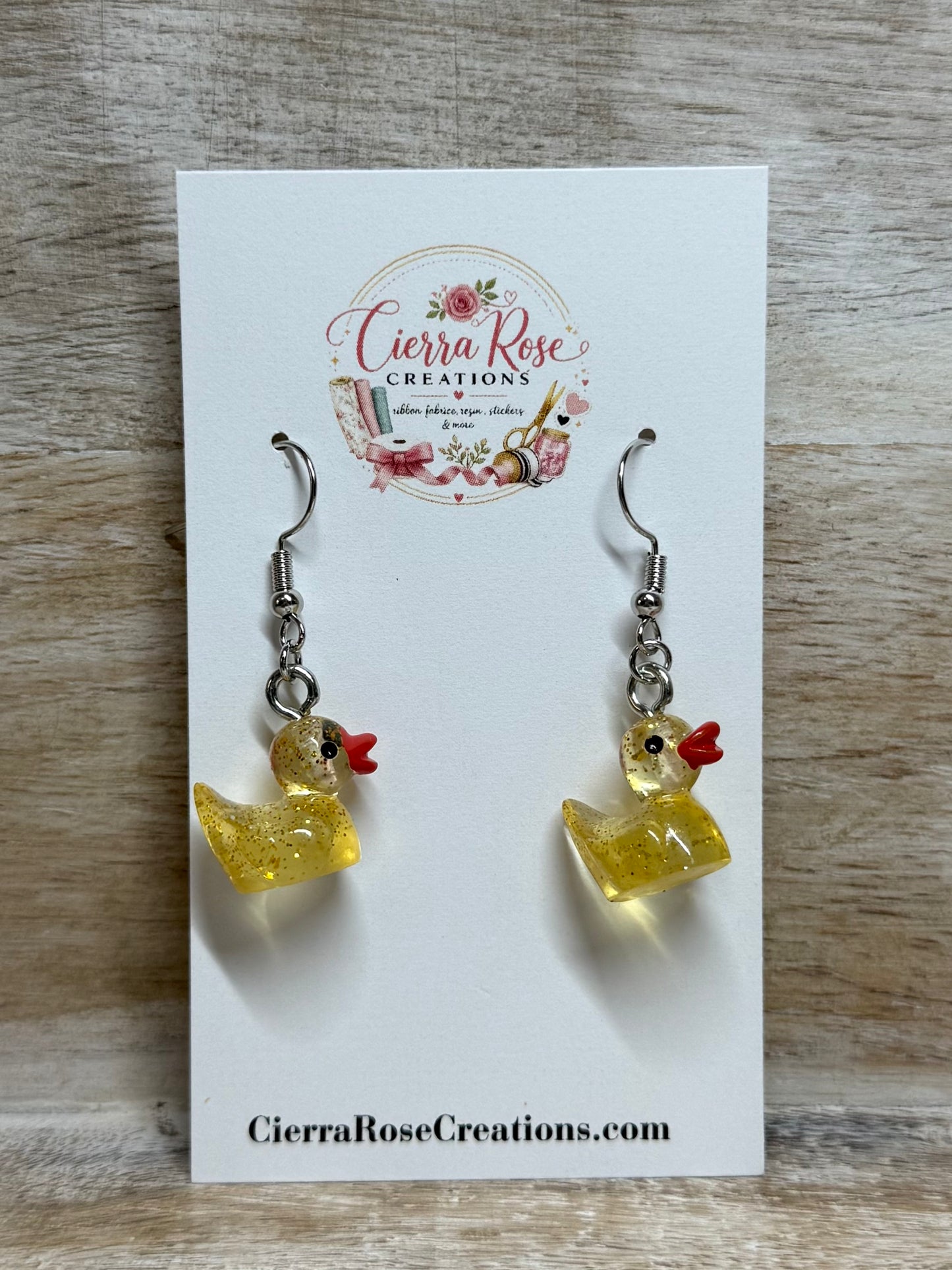 Tiny Yellow Glitter Duck Earrings
