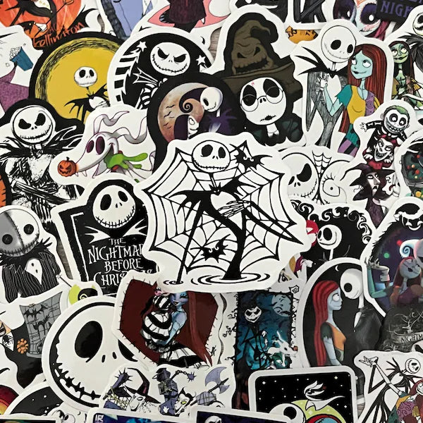 Jack Skellington Stickers -- Waterproof -- Laptop, Hydro Flask, Scrapbooking, Journaling, Luggage, Skateboard, Diary, Phone Case