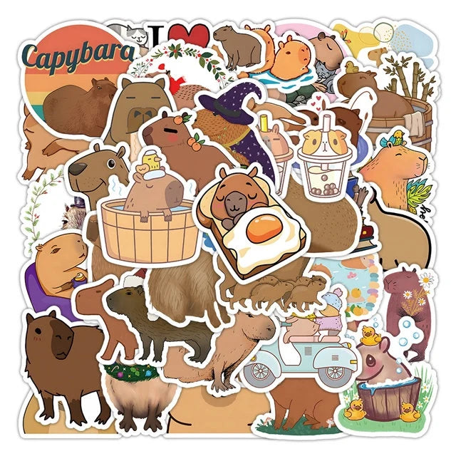 Capybara Stickers -- Waterproof -- Laptop, Hydro Flask, Scrapbooking, Journaling, Luggage, Skateboard, Diary, Phone Case