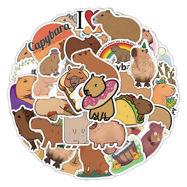 Capybara Stickers -- Waterproof -- Laptop, Hydro Flask, Scrapbooking, Journaling, Luggage, Skateboard, Diary, Phone Case
