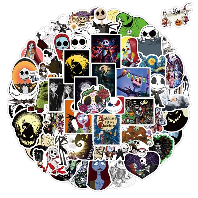 Jack Skellington Stickers -- Waterproof -- Laptop, Hydro Flask, Scrapbooking, Journaling, Luggage, Skateboard, Diary, Phone Case