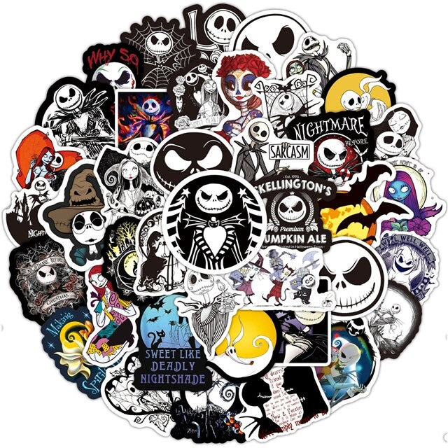 Jack Skellington Stickers -- Waterproof -- Laptop, Hydro Flask, Scrapbooking, Journaling, Luggage, Skateboard, Diary, Phone Case