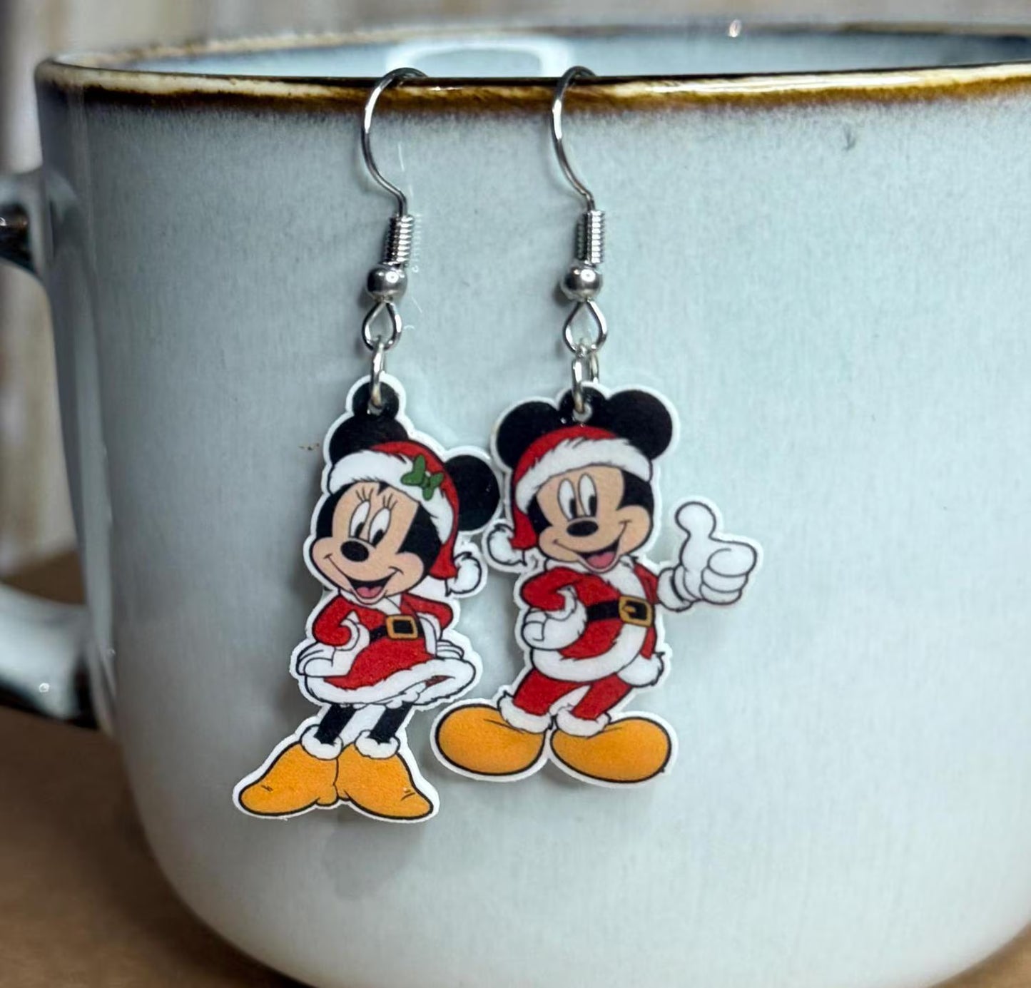 Mickey and Minnie Santa Earrings